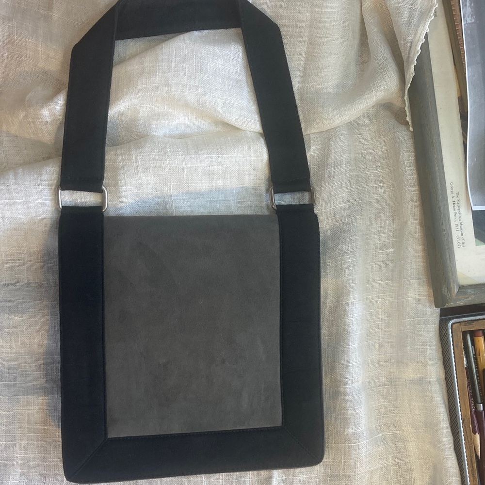 Elegant Black and Gray Designer Keri Kropp suede handbag